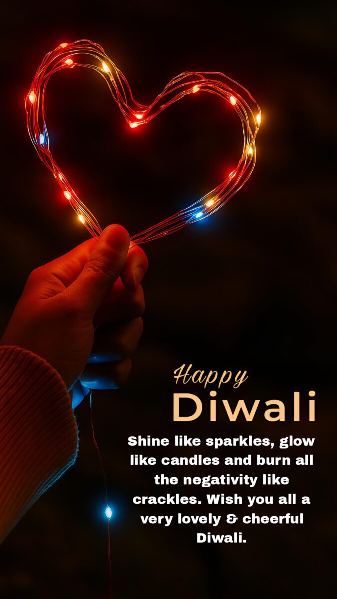Hand holding heart-shaped lights and inside diwali quotes - diwali wishes image, diwali greeting image, diwali poster design , diwali wishes template