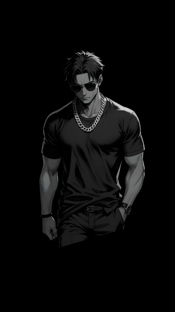 Animated muscular boy on black background - dark wallpaper, gym, anime wallpaper, anime boy wallpaper