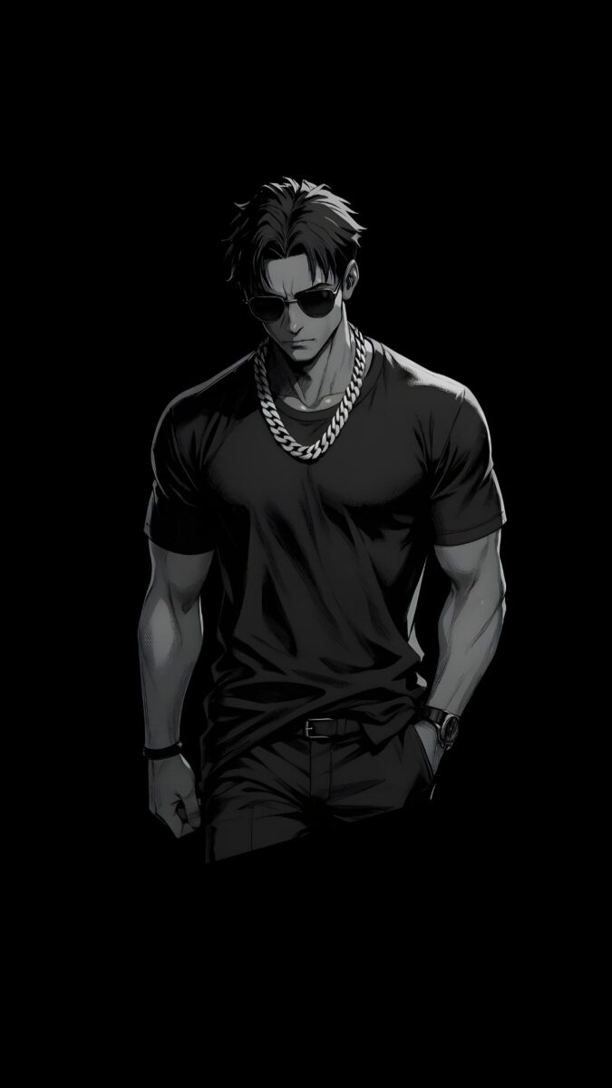 Animated muscular boy on black background - dark wallpaper, gym, anime wallpaper, anime boy wallpaper