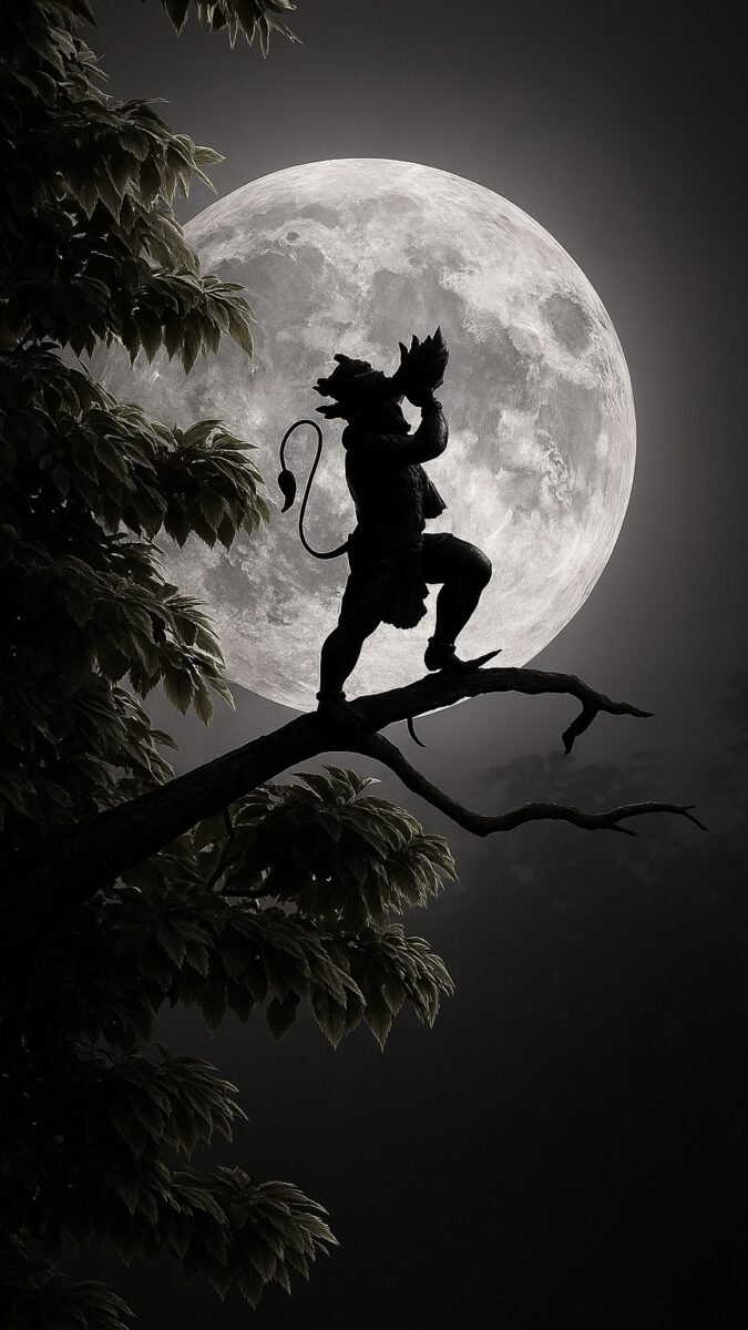 Lord Hanuman standing on a tree - hanuman dark wallpaper, hanuman wallpaper, hanuman black wallpaper, bajrangbali wallpaper, god wallpaper