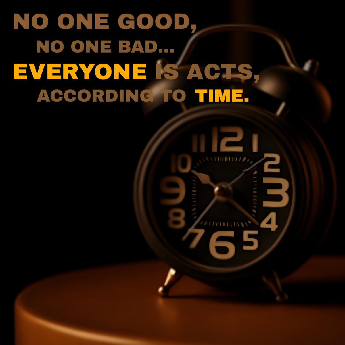 This image shows a black vintage alarm clock on a dark surface with a deep life quote overlay - life quotes, time quotes, deep meaning quotes.