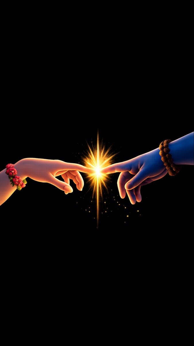 Mahadev Parvati HD wallpaper with glowing love touch, Shiva blue hand and Parvati pink hand.