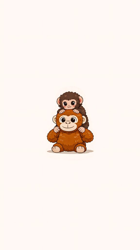 A cute baby monkey sitting on a plush toy. This image and wallpaper are perfect for the "punch the monkey" and "punch baby monkey" trend.