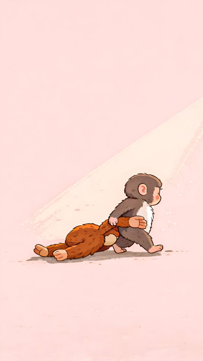 A cute monkey baby holding a plush toy. This image and wallpaper are best for the "punch the monkey" and "punch baby monkey" trend.