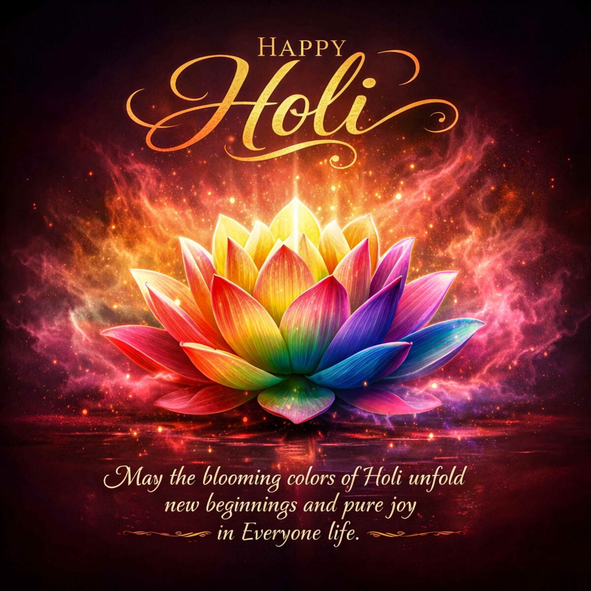 Creative Happy Holi wishes image in HD with colorful festival flower background.