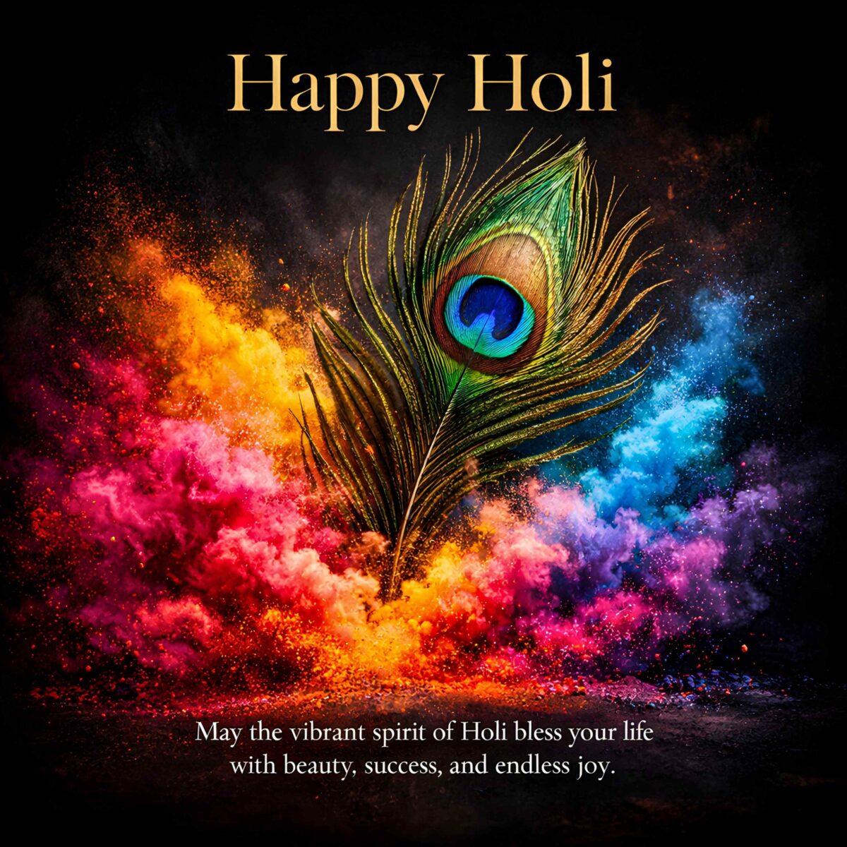 Bright Happy Holi poster and greeting card design with colorful gulal background.