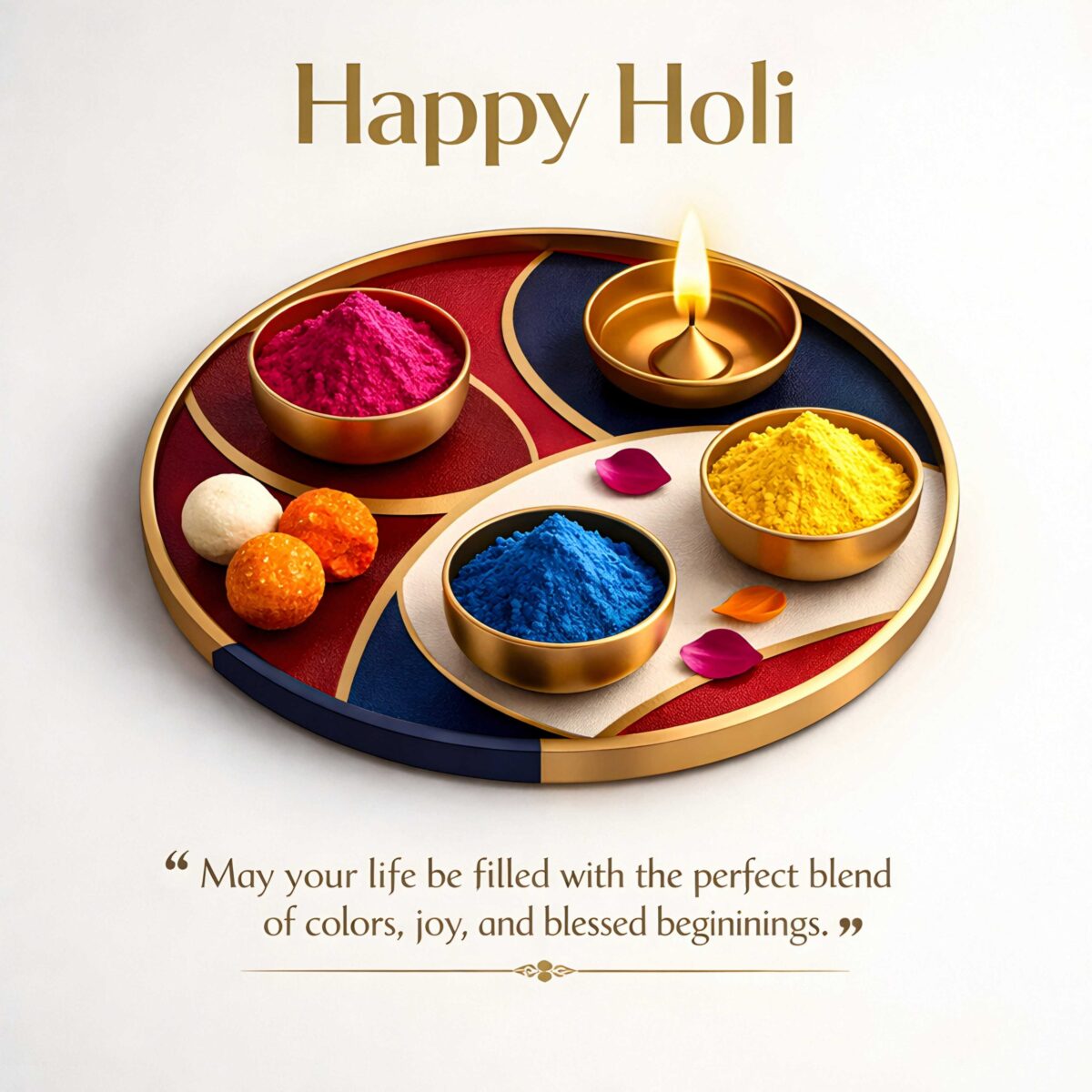Colorful Happy Holi wishes quotes image in HD with creative Holi greeting text in English.