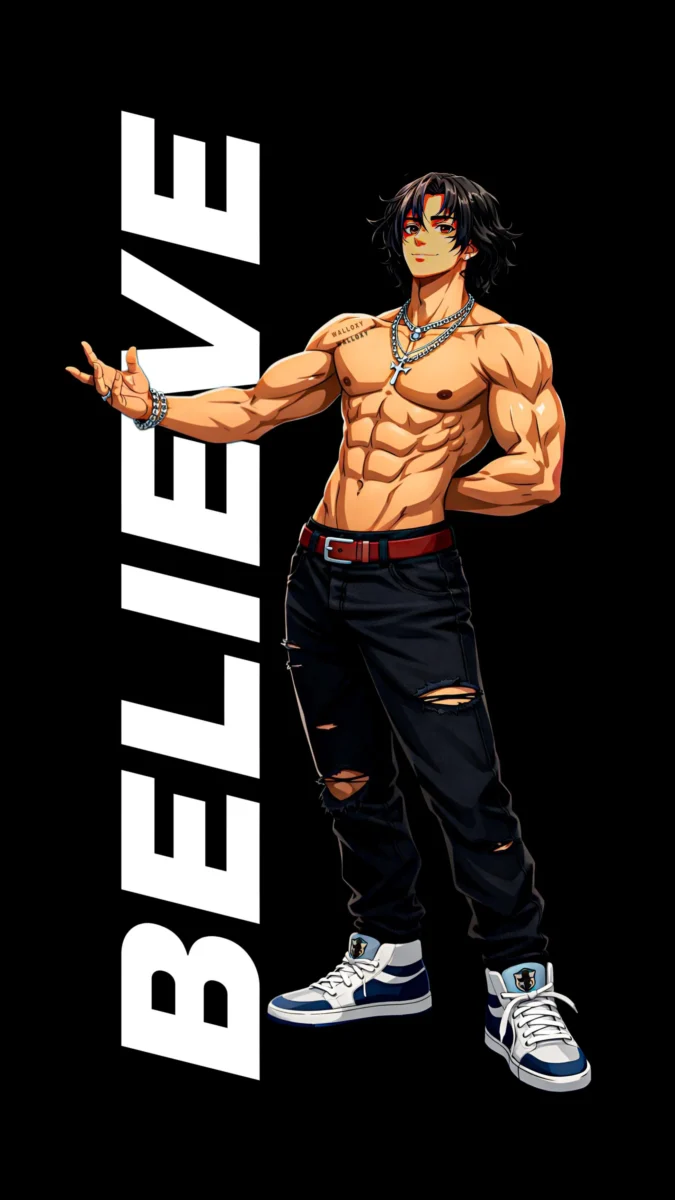 hd image and wallpaper of gym motivation boy with Believe quote text on black background, best for gym and fitness wallpaper.