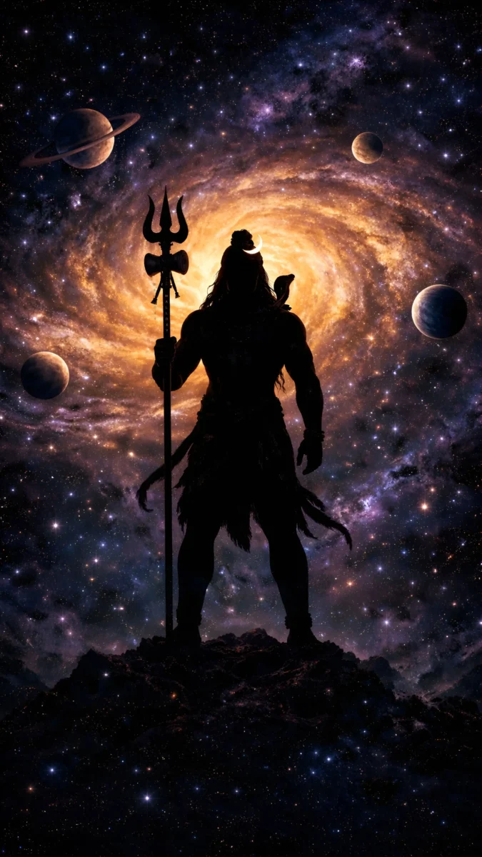 hd image and wallpaper of bholenath silhouette with cosmic galaxy background, best for bholenath wallpaper, bholenath pic and bholenath photo.