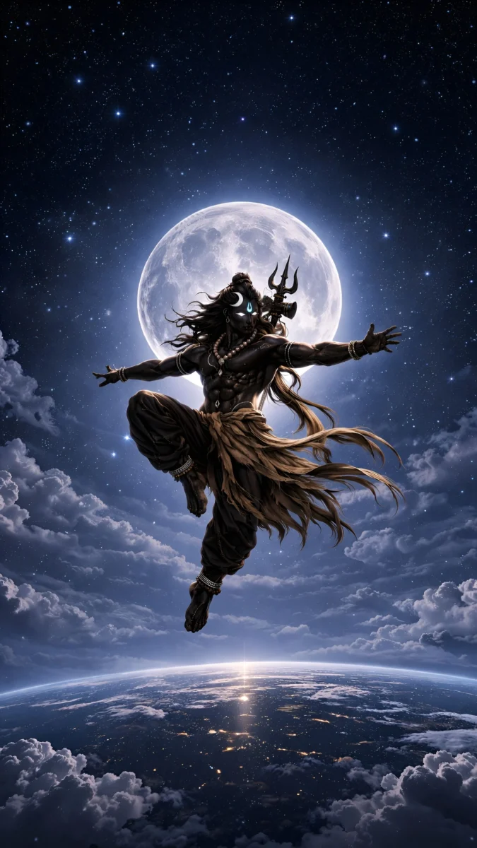 hd image and wallpaper of mahadev silhouette with moon background in sky, best for mahadev wallpaper, mahadev pic and mahadev photo.
