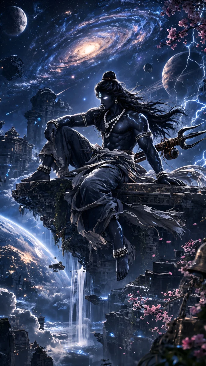 hd image and wallpaper of Mahadev in a cosmic divine scene, perfect for mahadev wallpaper hd 4k, mahadev wallpaper 4k.