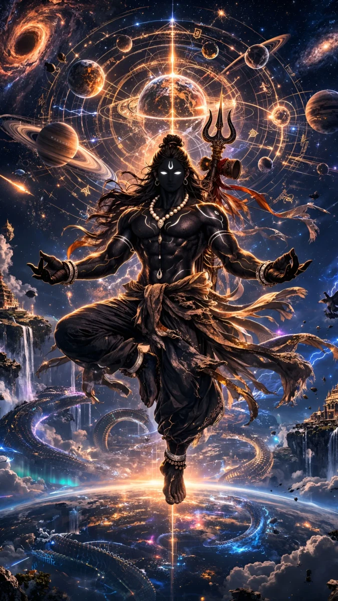 hd image and wallpaper of mahadev with trishul in space background, perfect for mahadev wallpaper, mahadev pic , mahadev photo.