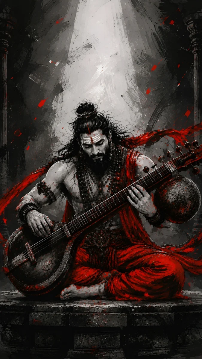 Hd image of Ravan playing the Veena in deep devotion to Lord Shiva, perfect for ravan hd wallpaper, ravan wallpaper hd, and ravan photo wallpaper.