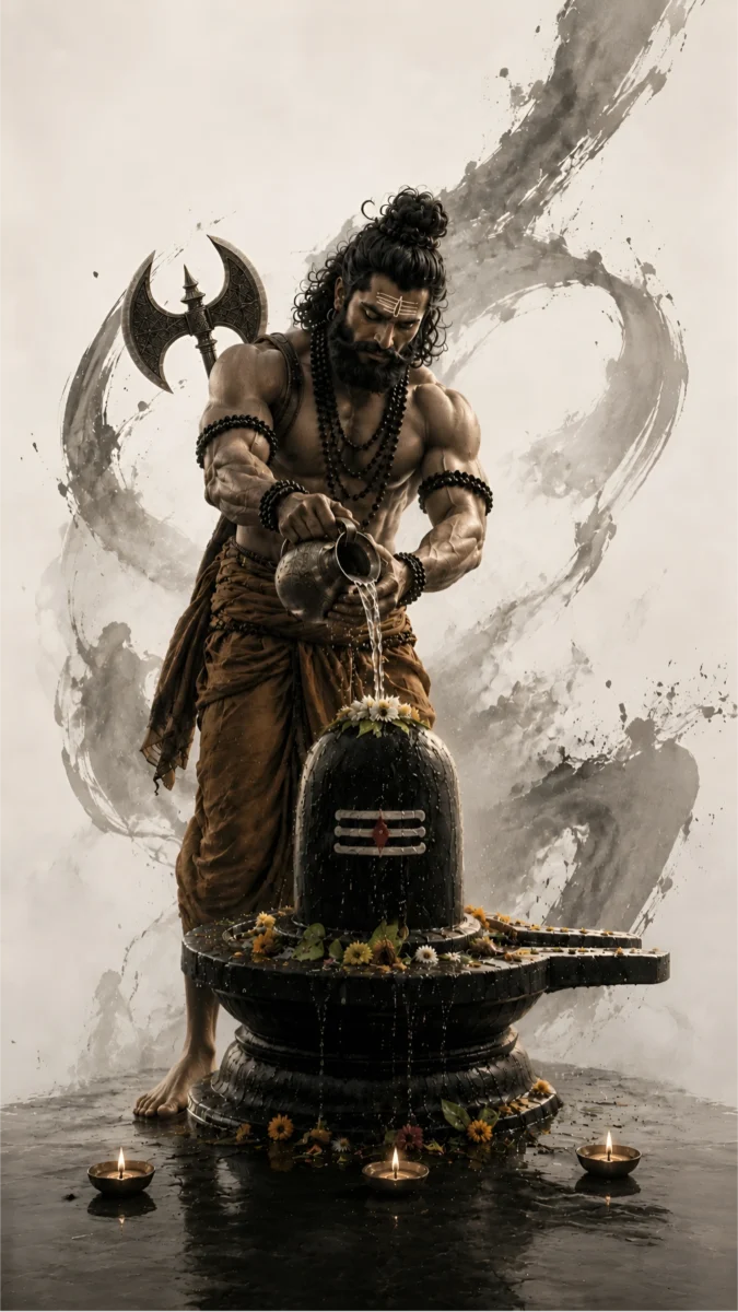 Hd image of Lord Parshuram offering jalabhishekam to Shivling, perfect for lord parshuram, bhagwan parshuram image, and parshuram photo.