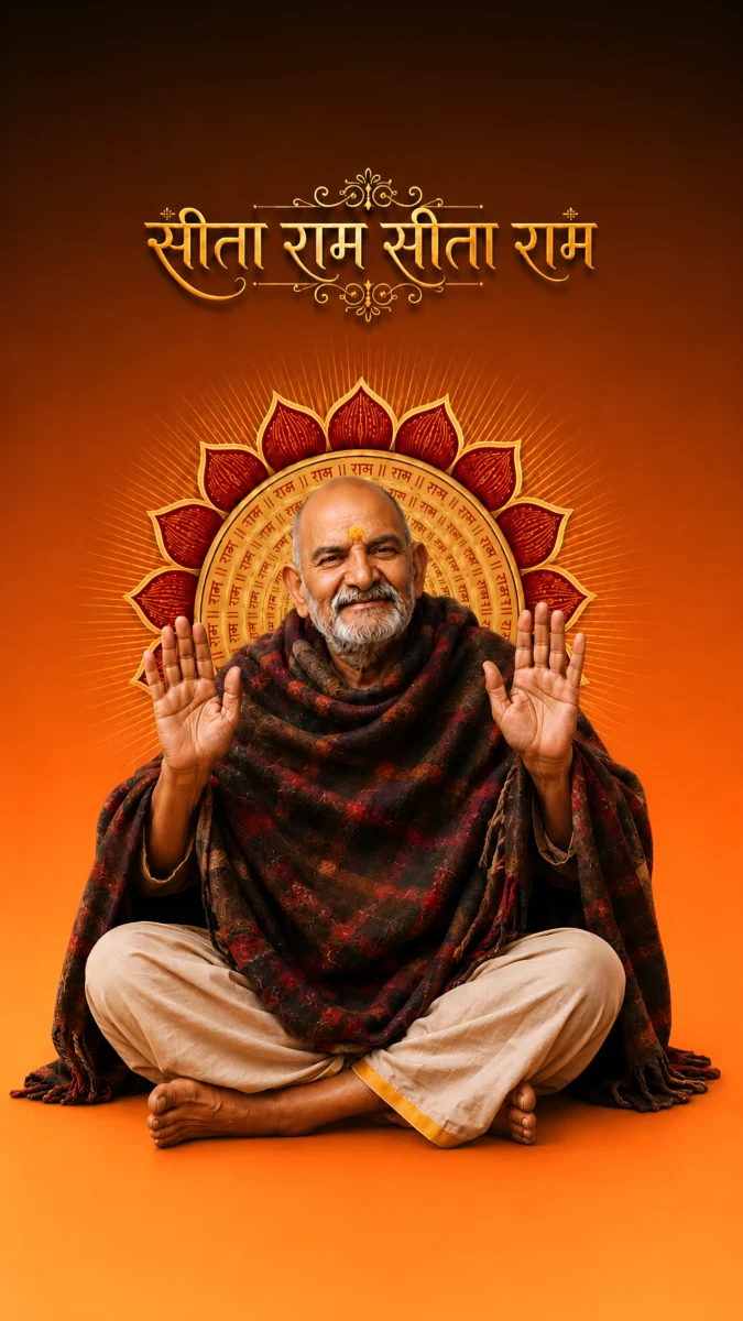 Hd image of Neem Karoli Baba sitting in a meditative posture with a radiant background, perfect for neem karoli baba images, neem karoli baba photo, and neem karoli baba hd wallpaper.