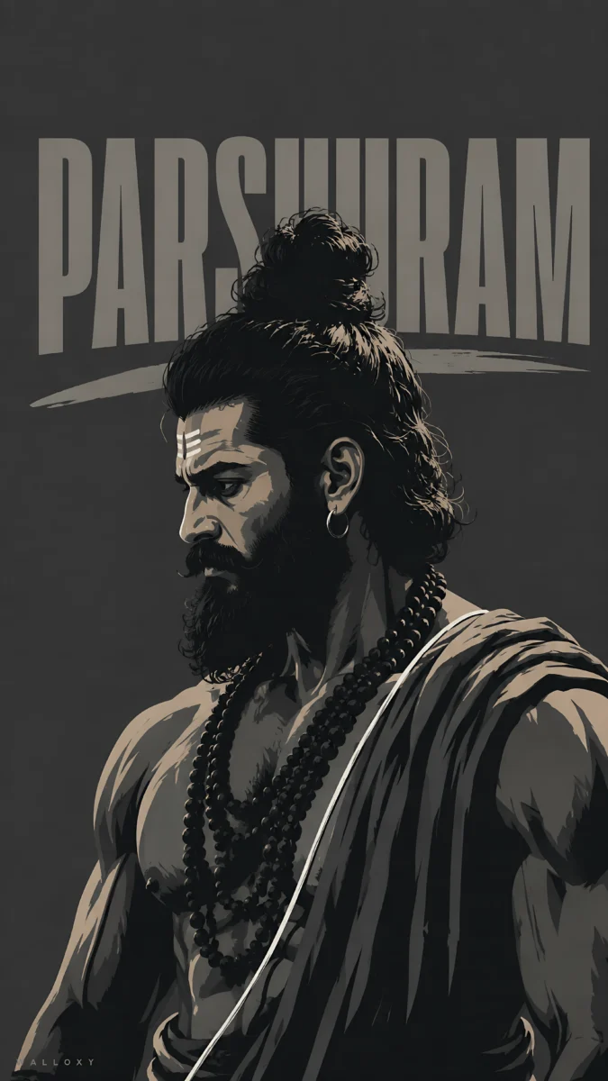 Hd image of Lord Parshuram side profile portrait illustration with text, perfect for parshuram pic, parshuram photo, and parshuram wallpaper.