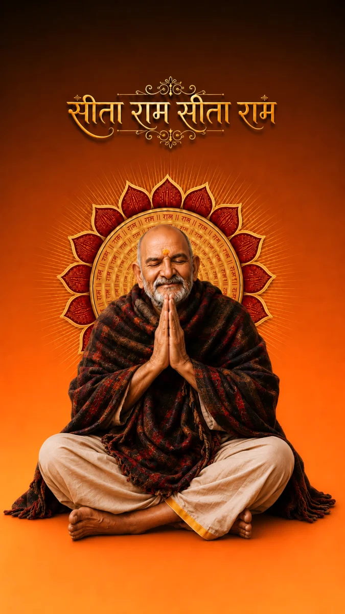 Hd image of Neem Karoli Baba sitting in a prayer pose with folded hands, perfect for neem karoli baba images, neem karoli baba photo, and neem karoli baba hd wallpaper.