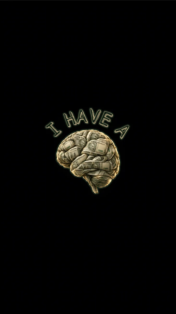 Hd image of a human brain wrapped in Indian currency notes with the text "I HAVE A" arched above it, perfect for rich mindset wallpaper, billionaire mindset wallpaper, and money motivation wallpaper.