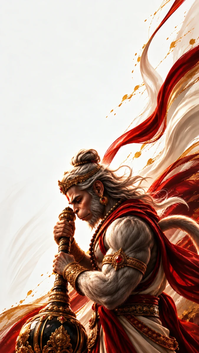 Hd image of Lord Hanuman Ji holding a gada in a warrior stance, perfect for hanuman ji photo, bajrangbali photo, and lord hanuman images.
